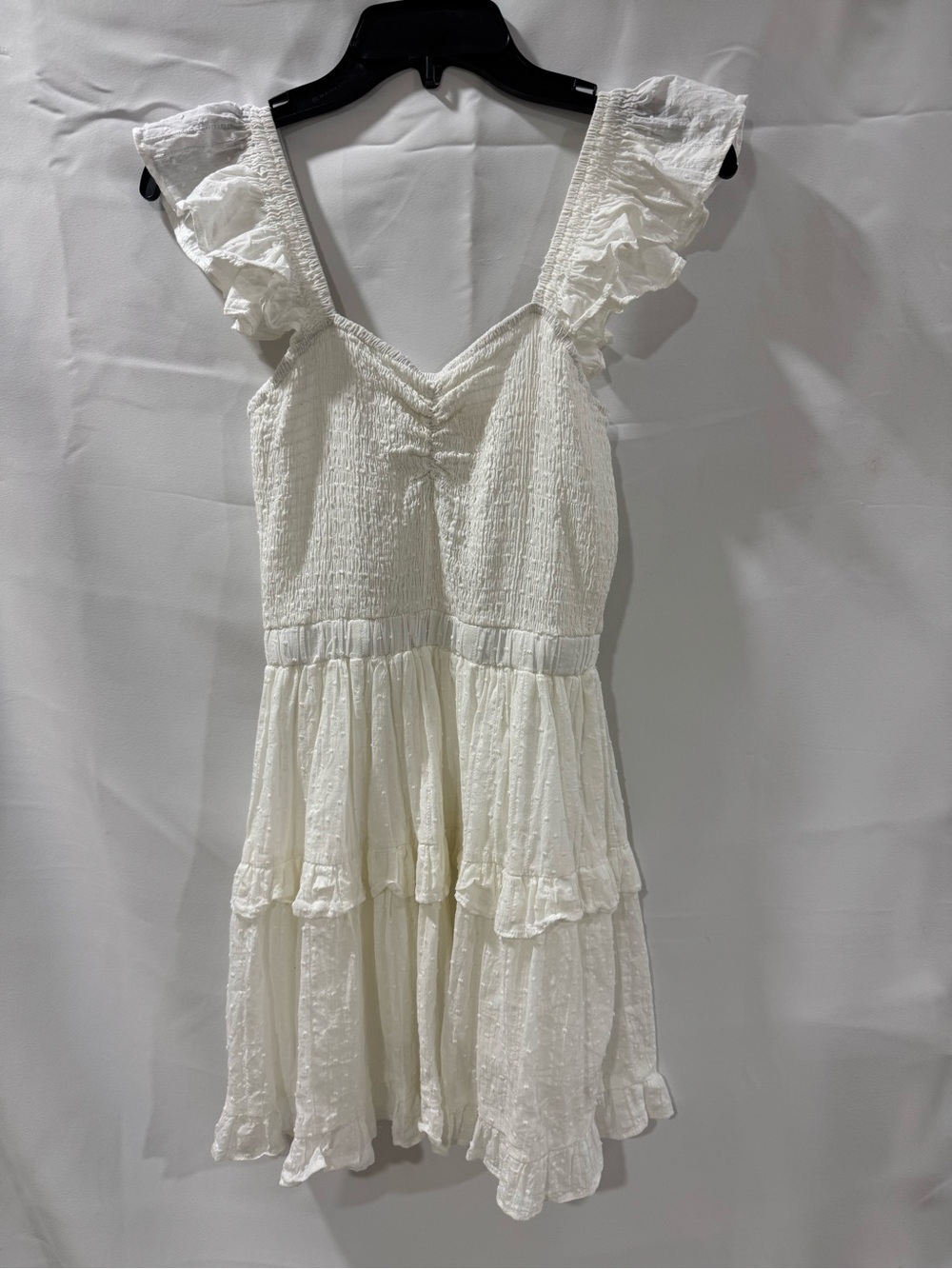 Smocked White Ruffle Midi Dress